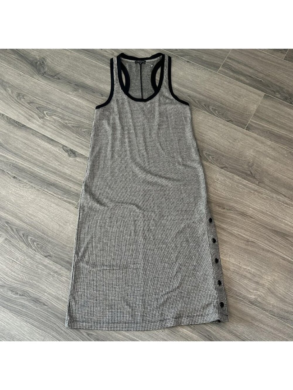 Rag & Bone Dress Womens M Black Houndstooth Tank Racerback Knit Side Button Midi